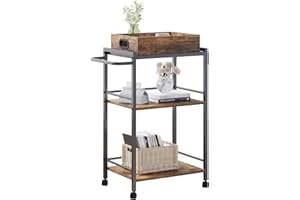 VonDream 3-Tier Bar Cart for The Home, Rolling Cart with Wheels and Handle, 3-Tier Serving Cart with Removable Tray, Kitchen Carts on Wheels with Storage
