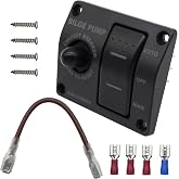 HUIXHAO 3-Way Bilge Pump Rocker Switch Panel, 12V/24V, 15A | For boat and yacht helm stations, marine switch panel, selects pump modes, LED indicates circuit status, waterproof housing