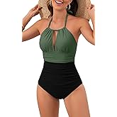 B2prity Women's One Piece Swimsuit Tummy Control Halter Bathing Suit Slimming Supportive Long Torso Friendly Swimwear