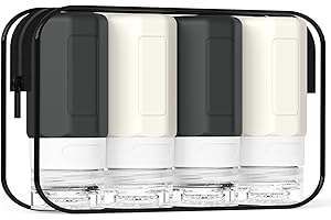 Ruinovate 2 oz Travel Bottles, Small Size Containers, TSA Approved Silicone Travel Toiletries Bottles, Shampoo and Conditioner Kit for Women (Black-white)