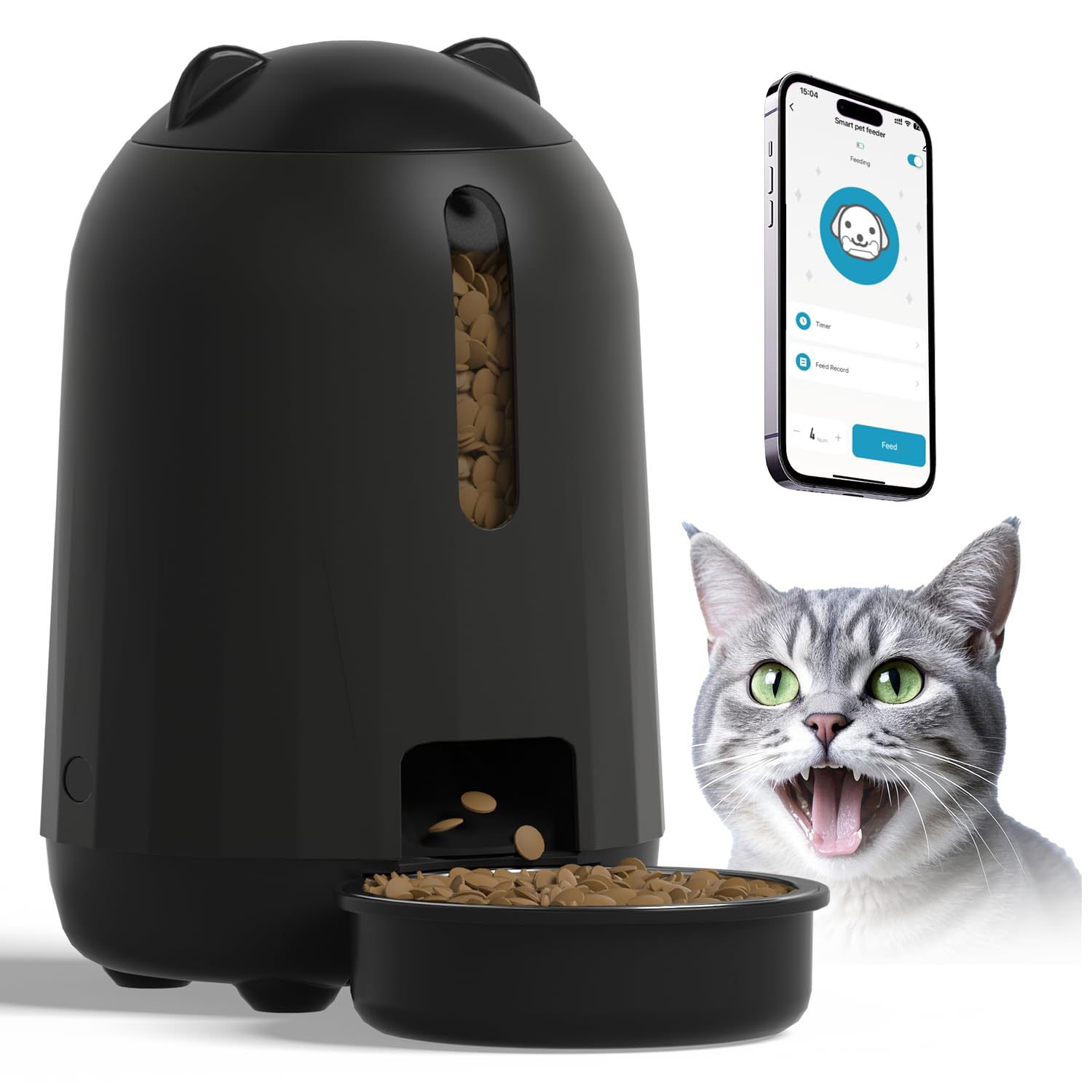 Photo 1 of PAPIFEED Automatic Cat Feeder, 2.4G WiFi Auto Cat Food Dispenser with App Control, 3L Auto Pet Feeder with Dual Power Supply, Detachable for Easy Clean for Cats and Small Dogs, Black