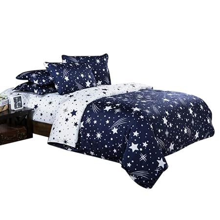 ZHH Star Bettbezug Set, Galaxy Druck Bettwäsche-Set Platz Thema Kids Luxus Bettwäsche-Set, Weiche Bettwäsche, 1 Bettbezug & 2