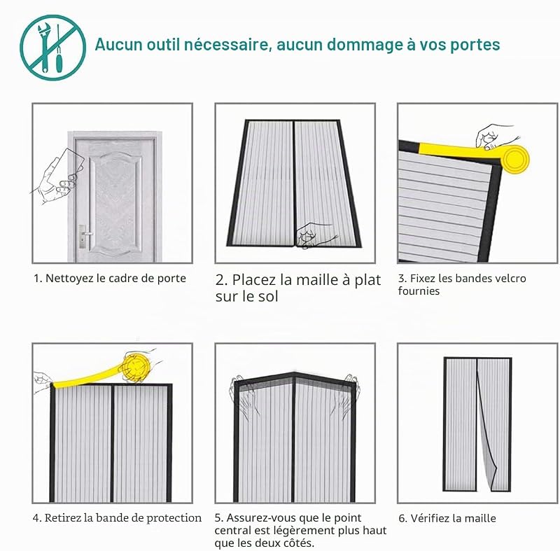Magnétique Moustiquaire pour Porte, 80x205 cm Rideau de Porte Antimoustique, Noir Moustiquaire Mailles ultra fines pour Couloirs, Portes, Patio, Fermeture Automatique