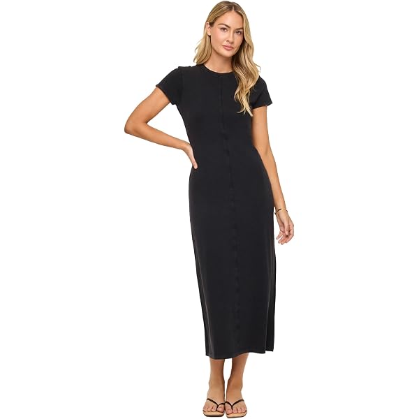 L*Space Drew Dress for Women, Twist Front Midi Dress Featuring Short,  Cuffed Sleeves, Relaxed Fit & Leg Slit, Everyday Dress, Black, XS at Amazon  Women's Clothing store