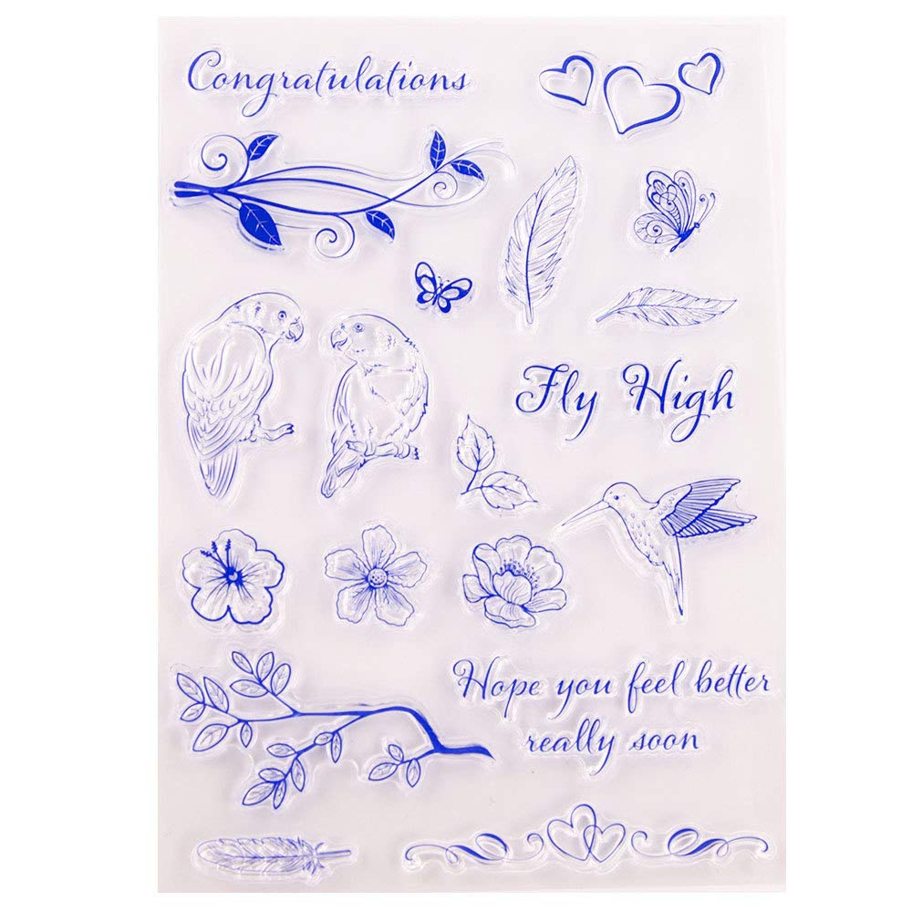 Parrot DIY Flowers Leaves Fly High Congratulations Fell Better Clear Stamps for Card Making Decoration and DIY Scrapbooking Tools Rubber Stamps