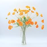2 Pcs Artificial Fake Flowers Poppies Silk Flower Arrangements Wedding Bouquets Decorations Plastic Floral Table Centerpieces for Home Kitchen Garden Party Decor Approx 23.6" High - Light Orange