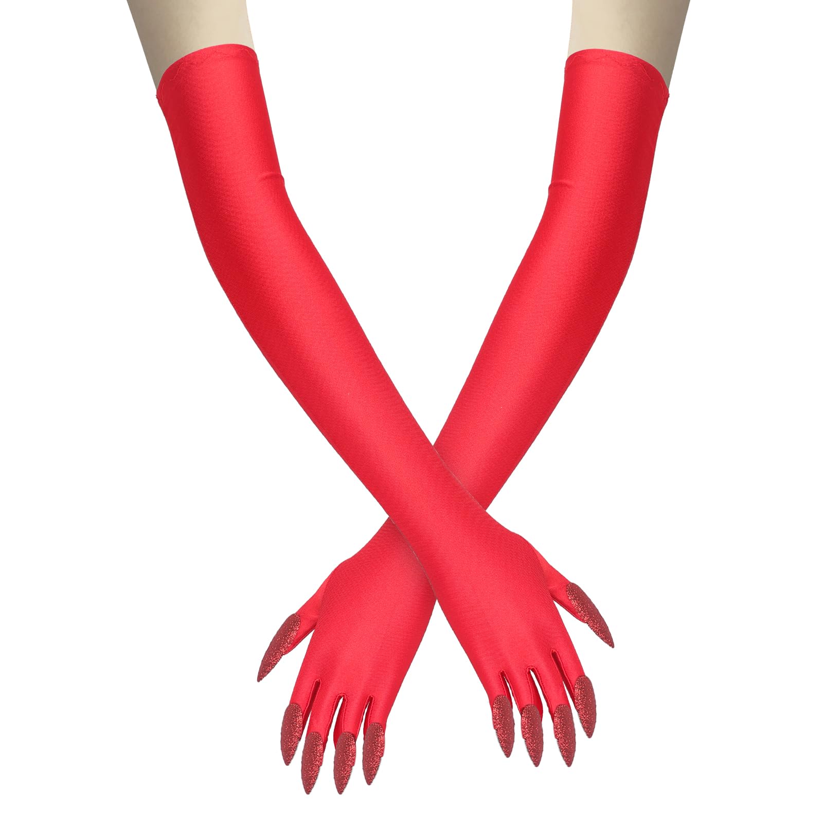 JIAHG Halloween Horror Red Long Claw Gloves Scary Ghost Gloves Witch Costume Cosplay Handswear Accessories for Women