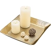 MyGift Antique Brass Tone Hammered Square Tabletop Jewelry Dish Accessories Trinket Dish, Perfume and Cosmetics Vanity Tray - Handcrafted in India