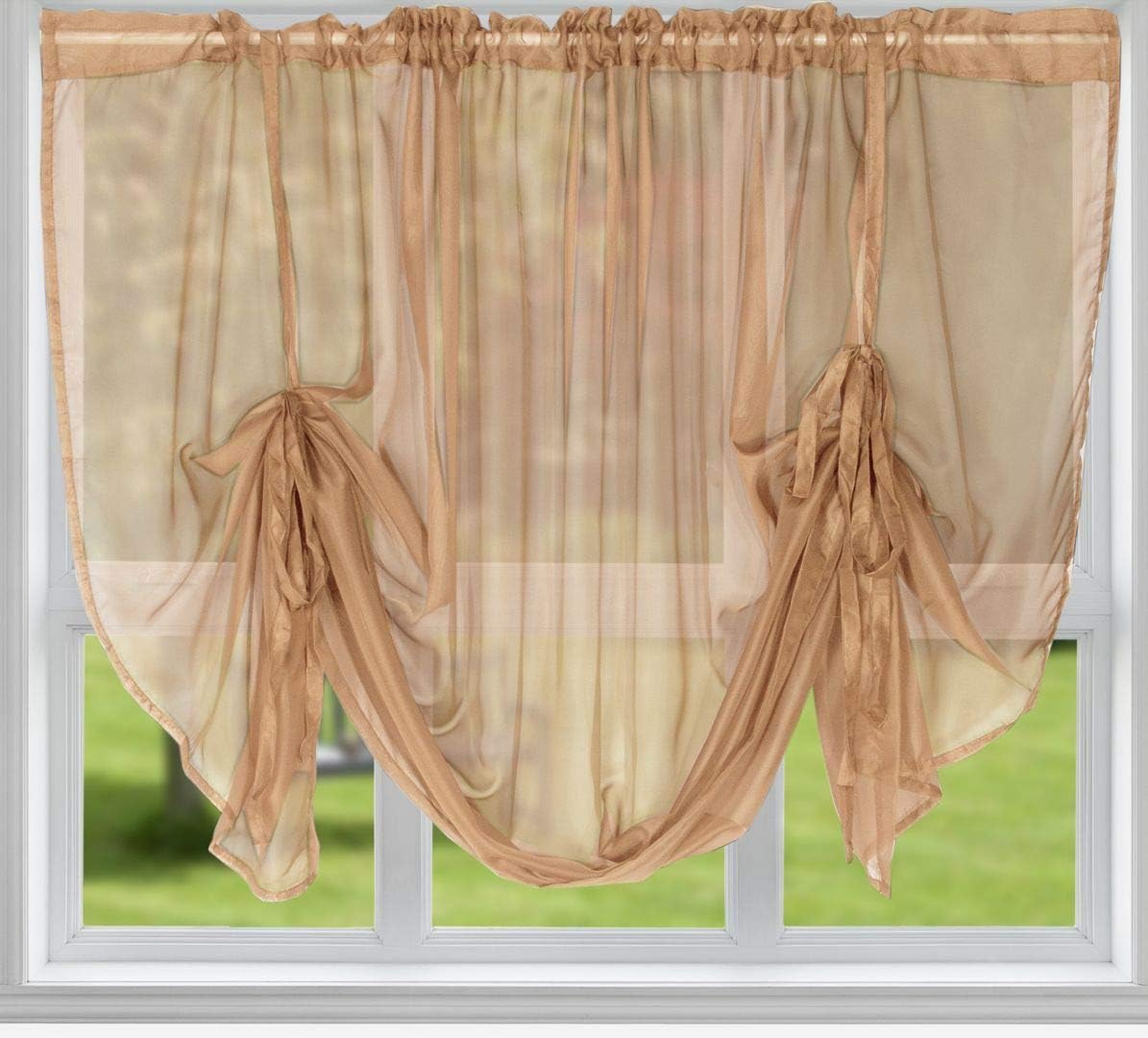 John Aird Voile Tie Blind Curtain Panels 59" Wide x 48" Drop (Latte