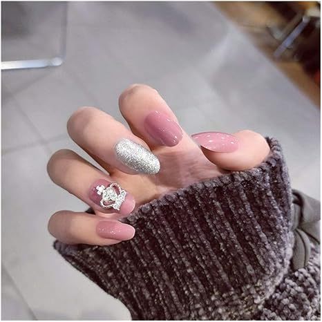 Amazon Co Jp 24pcsファッションフェイク釘付のりのために女の子のキャンディカラーグレーdiyネイルアートのヒント3d ムーンスタイルデザインビルド押しで釘ショート Color Style2 ホーム キッチン