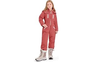 Haloumoning Kids Snow Suit Girls Hooded Waterproof Insulated One Piece Ski Suit 5-14 Years