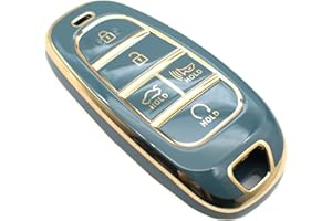 FEYOUN Key Fob Cover Compatible with Hyundai Sonata Santa Fe Tucson Ioniq Palisade Smart 5 Buttons TPU Remote Keyless Key Fob Case Protection Shell Accessories, Blue Gray