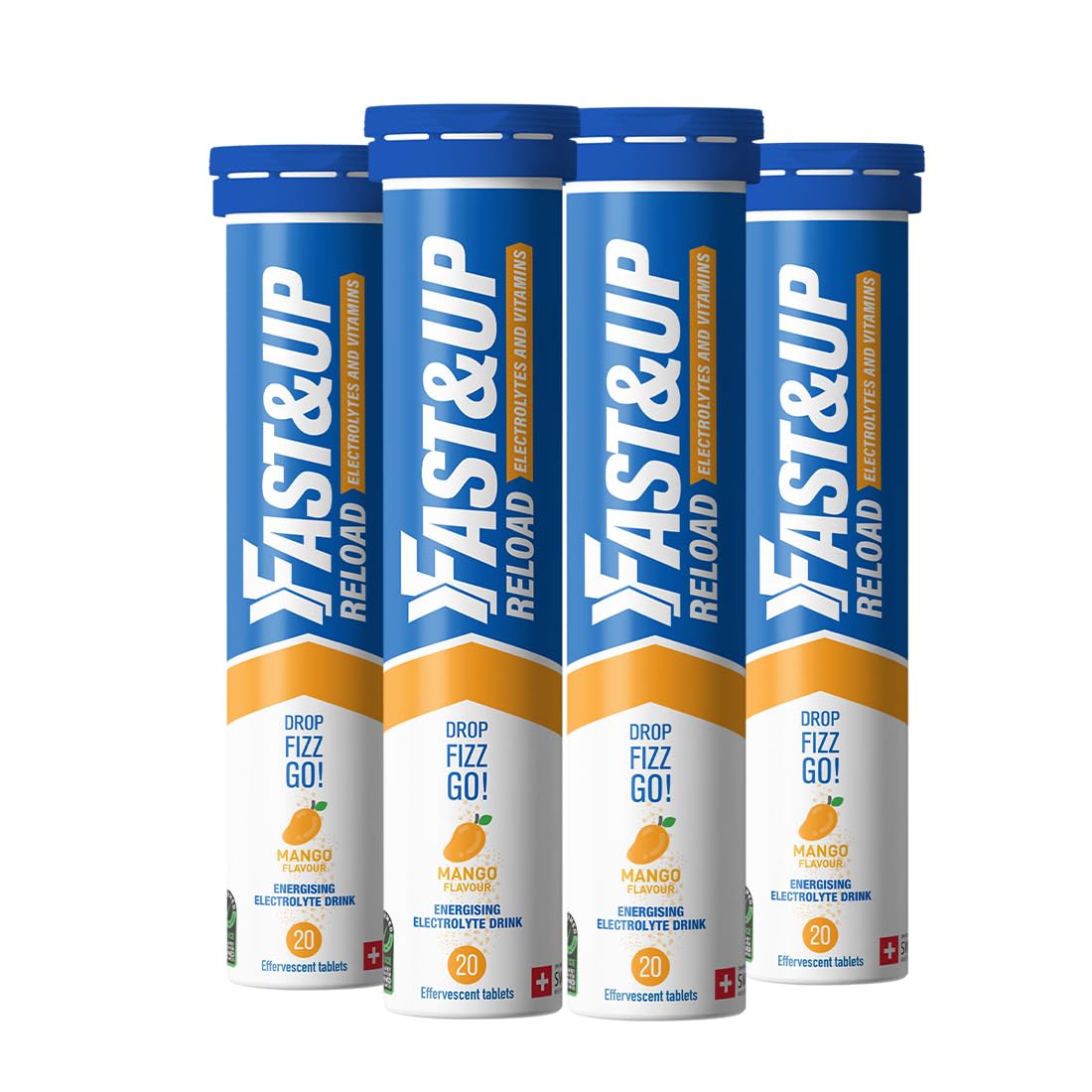 Fast&Up Reload – Mango Flavour – 80 Effervescent Tablets – Instant Electrolytes for Hydration & Energy - Added Vitamin C & B12 for Performance, Wellbeing, Travel & Recovery – Vegan