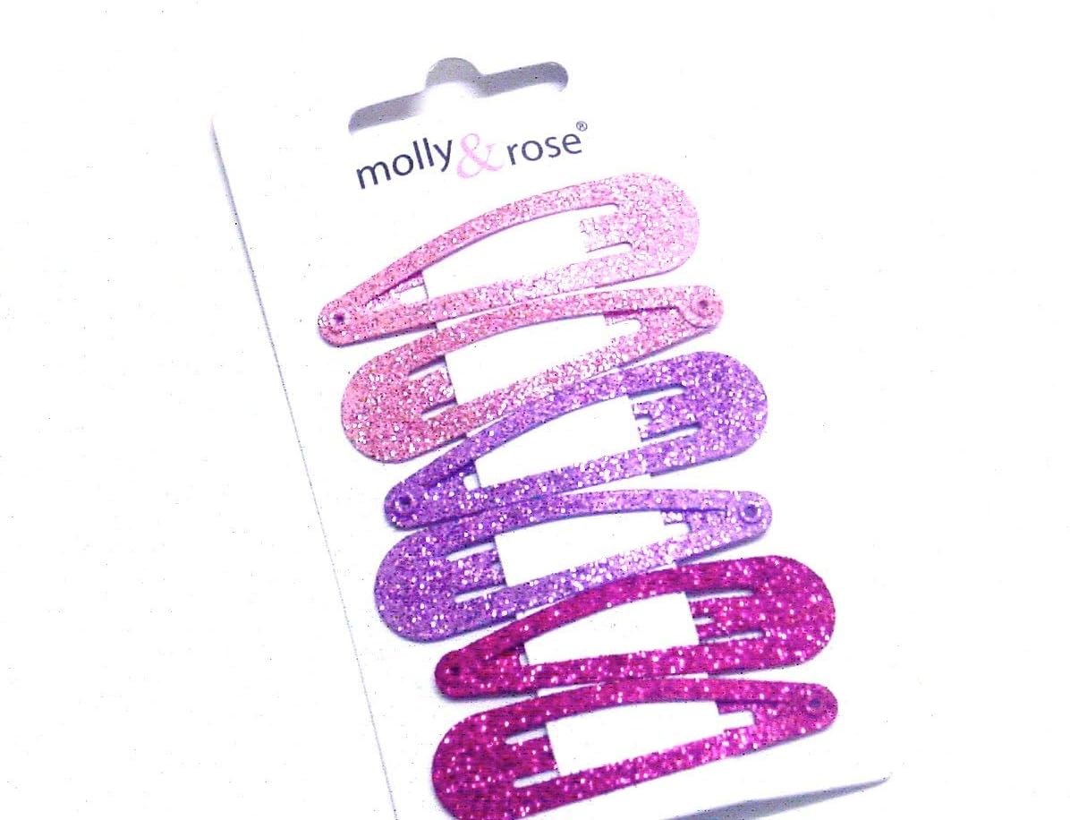 La Peach Fashions Set of 6 Gorgeous Children Pink Tonal Glitter Snap Clips - Sparkling Hair Slides for Stylish Kids