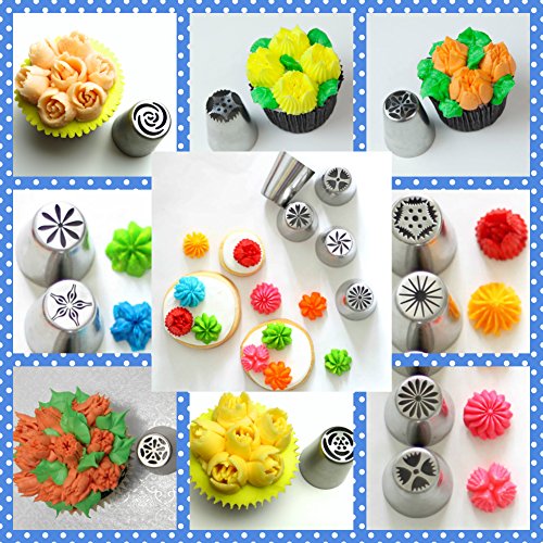 K&S Artisan Russian Piping Tips 77 pcs GENUINE 42 Icing Nozzles Pro Flower Frosting tips 31 Pastry Bags 2 Sphere Ball Tips + Ebook User Guide - Best Russian Cake Decorating Tips Gift Box