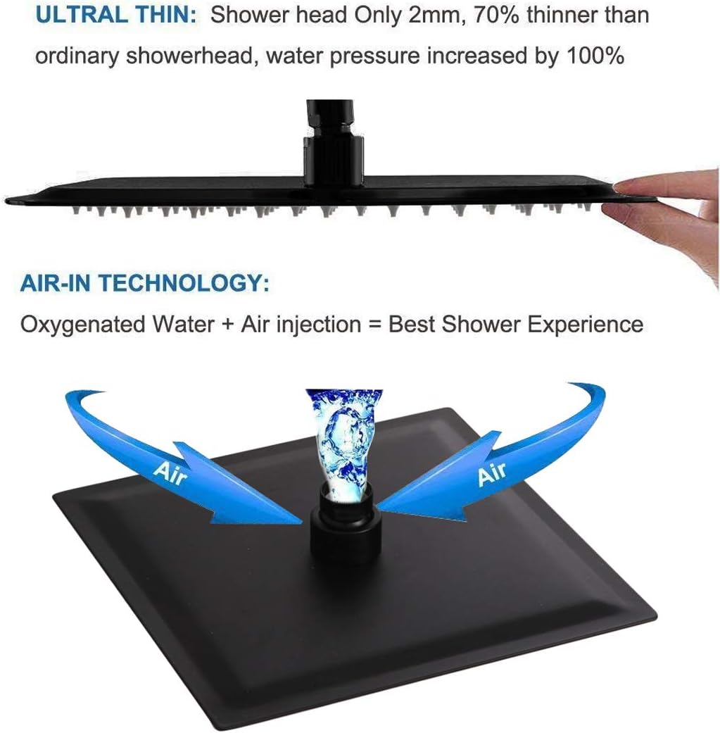 POP Matte Black Shower Faucet Set, Bathroom Rainfall Shower System with Stainless Steel Metal Showerhead, Single Function Shower Trim Kit with Rough-in Valve - - 