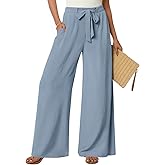Anyhold Womens Wide Leg Lounge Pants Loose High Waisted Pants Drawstring Casual Work Palazzo Trousers with Pockets