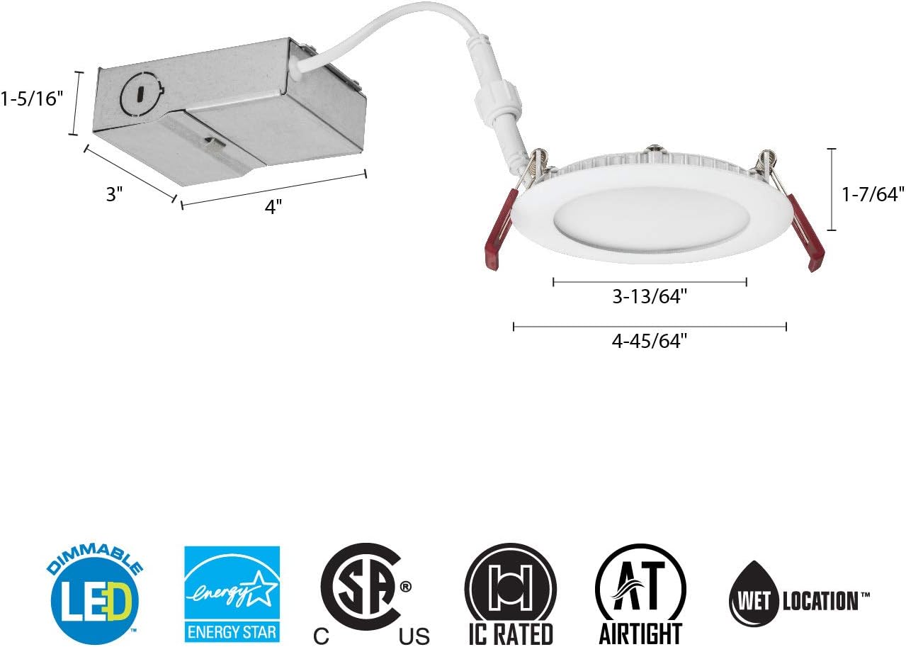 Lithonia Lighting WF4 30K40K50K 90CRI MW M6 LED Color Temperature Selectable Ultra Thin Recessed Downlight, 3000K 4000K 5000K, White: Home Improvement