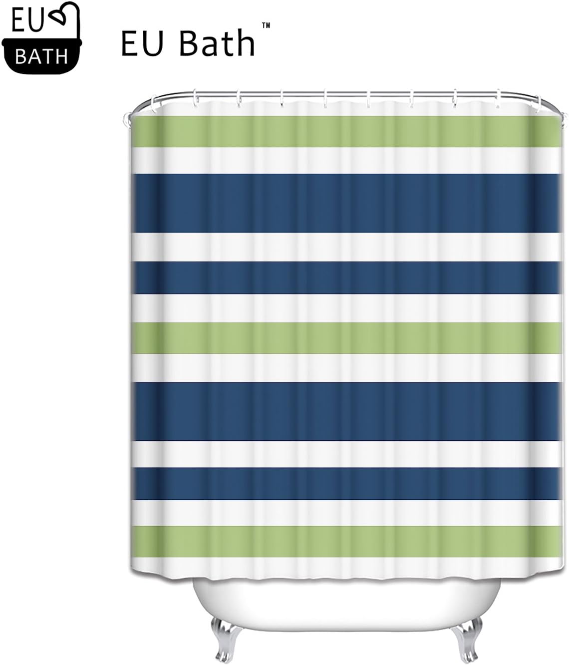 EU Bath Navy Blue Lime Green And White Custom Bathroom Stripes Shower Curtain Polyester Bathroom Shower Curtain Spa Decor Bathroom Decoration Mildew Waterproof Magical Shower Curtain 72"(w) x 72"(h)