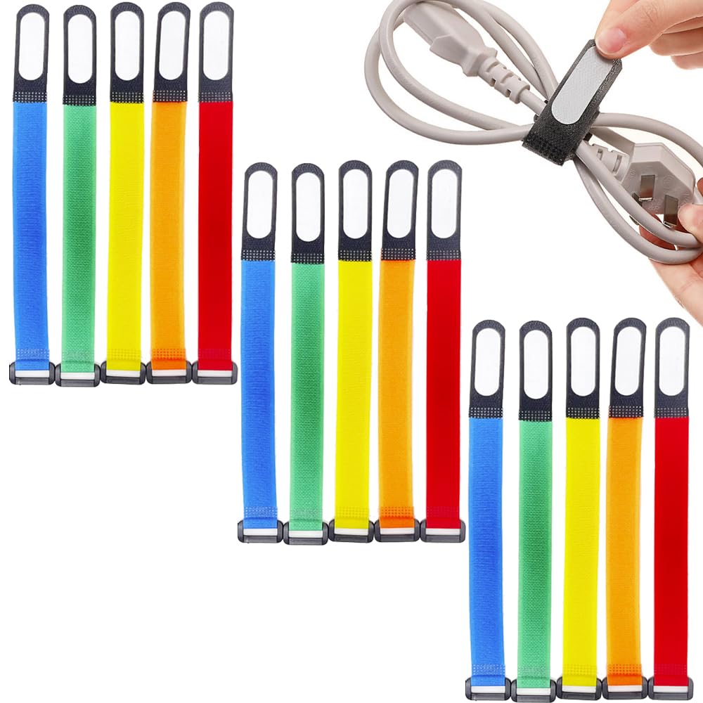 ShaMyiuCnz 15 Pcs Coloured Cable Ties Reusable Cord Organiser with Cable Tags Reusable Coloured Cable Ties with Writable Label for Cord Management