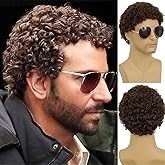 Wiwige Mens Short Brown Wig Afro Curly Synthetic Halloween Costume Cosplay Full Wigs