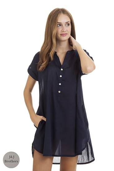 Jj Brothers Robe De Plage Unie Bleu Foncé Avec Poches 100