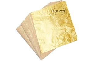 Jowneel 400 Sheets Imitation Gold Leaf Foil Paper for Arts, Gilding Crafting, Decoration, Furniture, 5.5 by 5.5 Inches