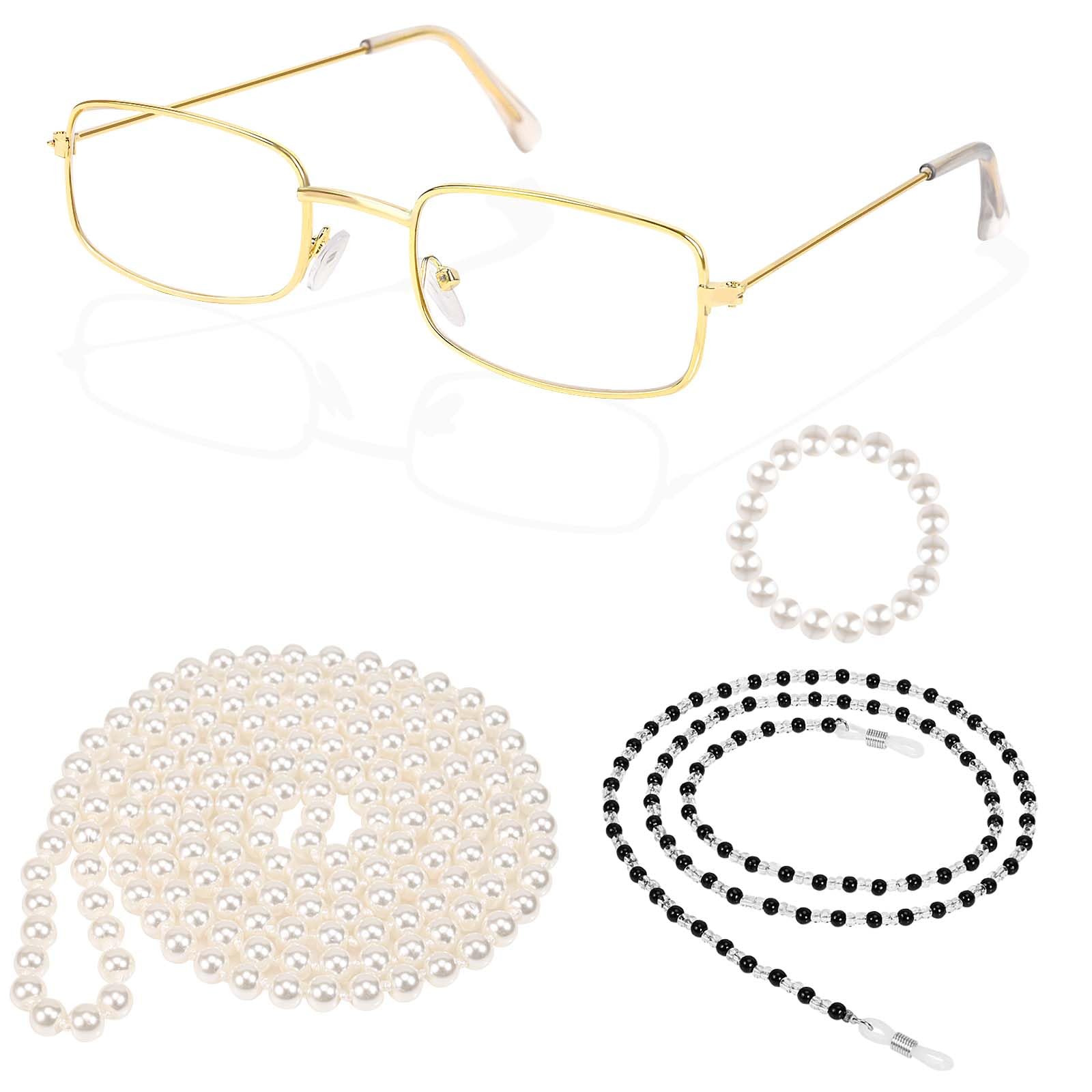 Photo 1 of Kavoc 4Pcs Old Lady Costume Accessories Granny Grandma Dress up Eyeglasses Beaded Chain Faux Pearl Bead Necklace and Bracelet Multicolor