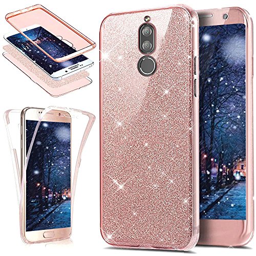 Huawei Mate 10 Lite Case,[Full-Body 360 Coverage Protective] Crystal Clear Sparkly Shiny Glitter Bling Front Back Full Coverage Soft Clear TPU Silicone Rubber Case for Huawei Mate 10 Lite,Rose Gold