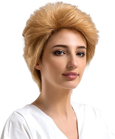 Amazon Co Jp 合成かつら髪 シックなふわふわブロンドショートスリックバックつけ毛通気性の女性パーティーかつら 27hr ビューティー