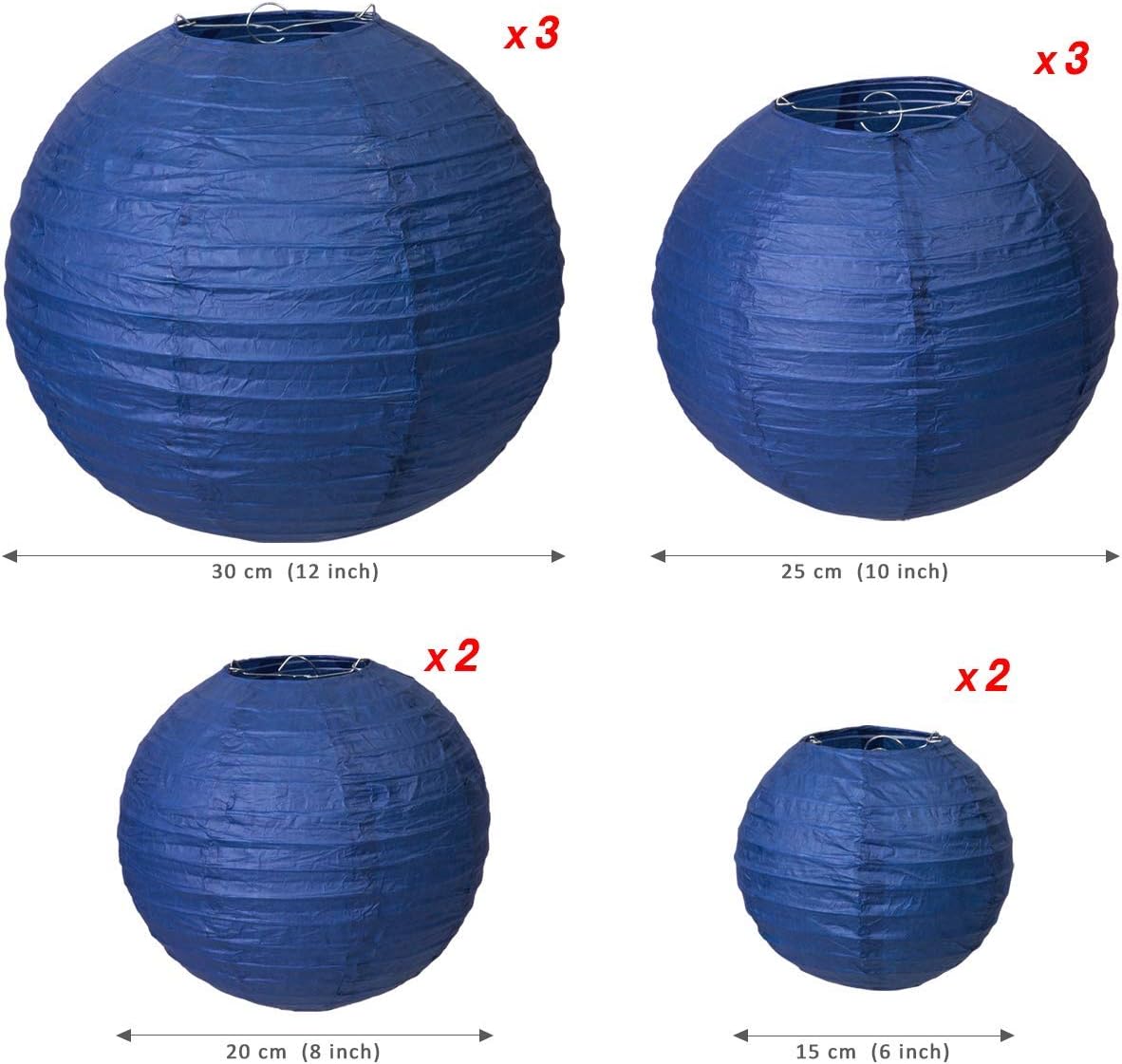 LIHAO Round Paper Lanterns - 10 PCS (6''/8''/10''/12'') Blue Hanging Lanterns for Wedding Birthday, Party Decoration - Image 3