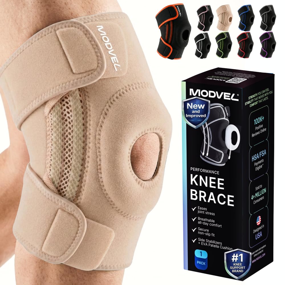 Modvel Knee Brace with Side Stabilizers & Patella Gel Pads for Pain Relief and Joint Support Breathable, Non-Slip Compression Sleeve for Men & Women, Arthritis, Meniscus, ACL Recovery Image