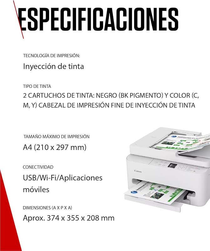 PIXMA TS7550I - Impresora Todo en Uno con Conectividad Wi-Fi, ADF de 35 Hojas y Pantalla OLED de 1,42 PIXMA Print Plan - Incluye Papel Fotográfico A4 MP-101, 5 Hojas