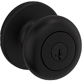Kwikset Cove Entry Door Knob with Lock and Key, Secure Keyed Handle Exterior Doorknob, Front Entrance and Bedroom, Matte Black, Pick Resistant SmartKey Rekey Security