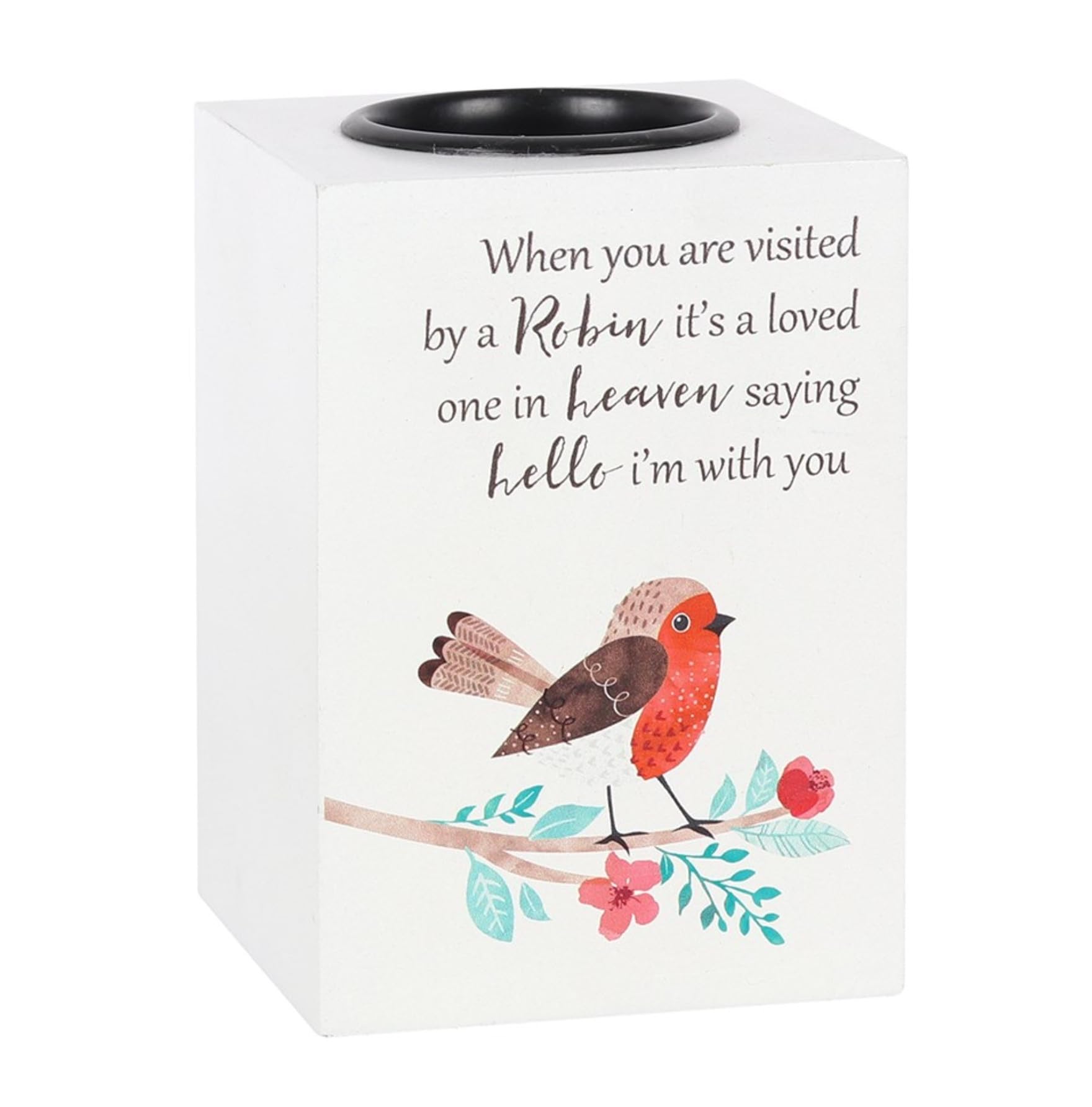 Tealight Candle Holder | White Cube | Robin Illustration | 10cm x 7cm x 7cm | pack of 8