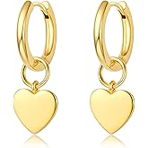 DAILY VIBES Cute Dangle Huggie Earrings for Women 925 Sterling Silver Post Dainty 14K Gold Plated Mini CZ Butterfly Star Cross Heart Charm Drop Cartilage Small Hoop Earrings