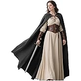 L'VOW Medieval Hooded Cloak Linen Renaissance Cape with Hood - Halloween Hobbit Cosplay Witch Wizard LARP