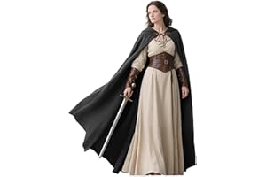 L'VOW Medieval Hooded Cloak Linen Renaissance Cape with Hood - Halloween Hobbit Cosplay Witch Wizard LARP