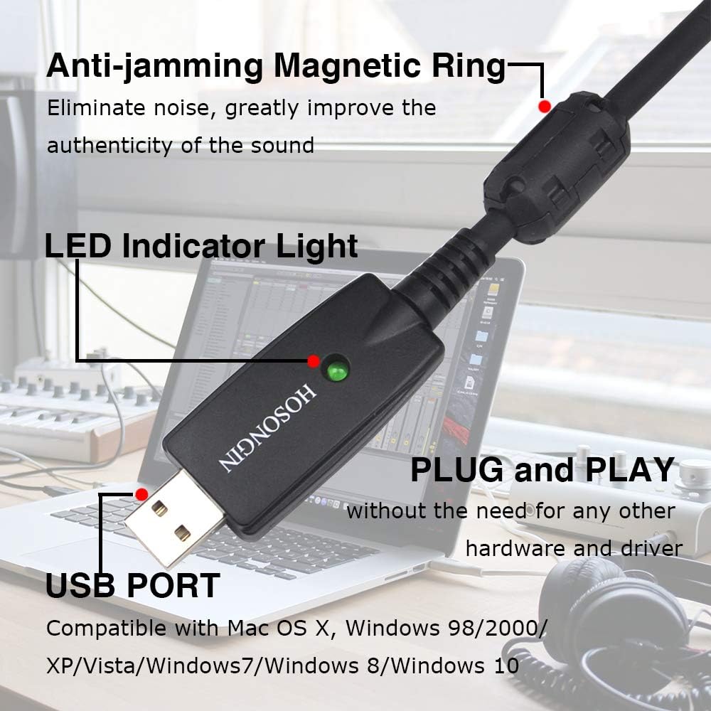 USB Microphone Cable 10Ft, HOSONGIN USB Male to XLR Female Mic Link Converter Cable Studio Audio Cable Connector Cords Adapter for Microphones or Recording: Musical Instruments