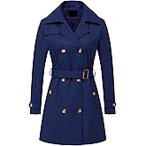 Chrisuno Women's Double Breasted Trench Coats Mid-Length Belted Overcoat Long Dress Jacket with Detachable Hood
