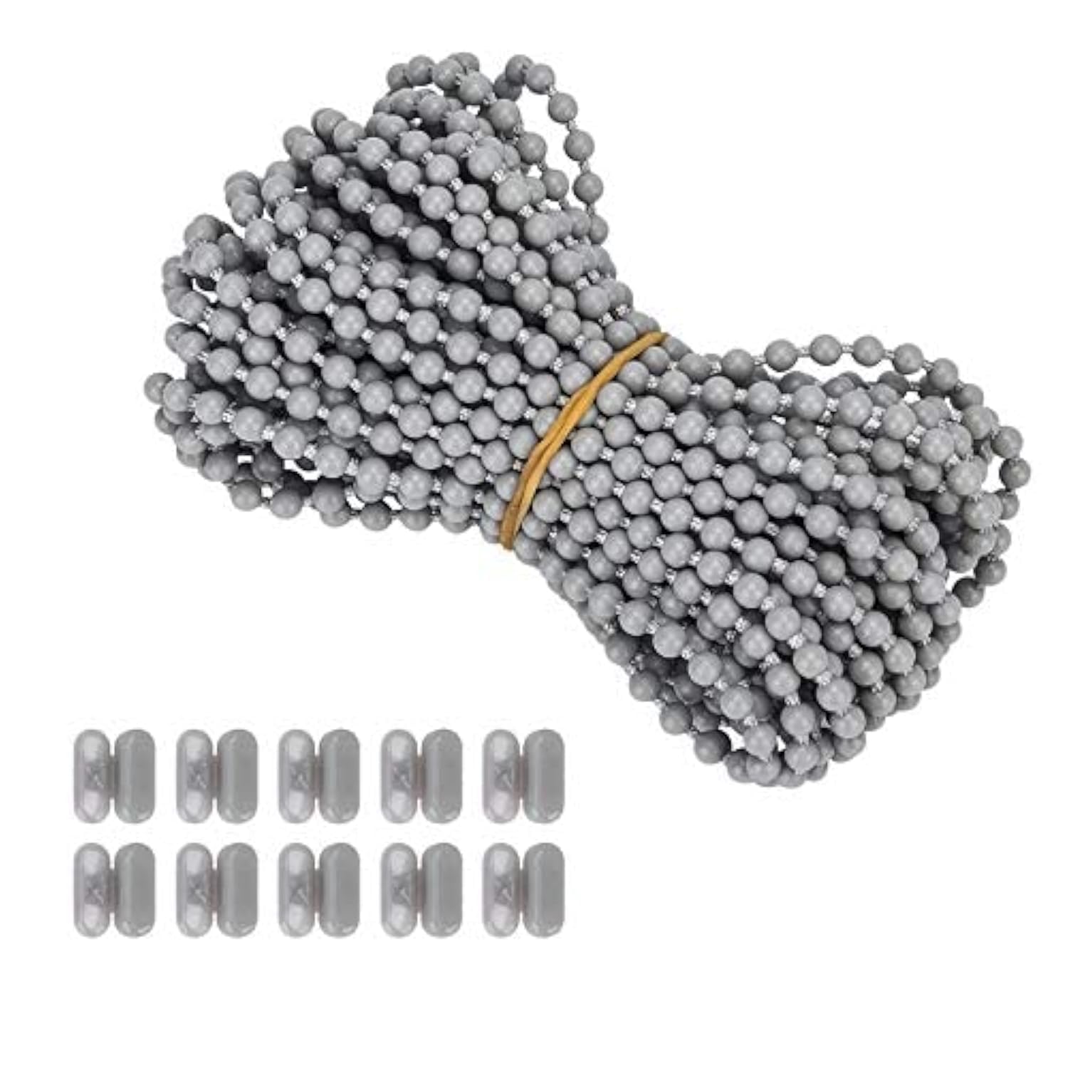 Luanxu 10 Meters (10.94 Yards) Bead Chain for Roller Roman Venetian Honeycomb Vertical Shade Blind with 10 PCS of Mating Connectors, Cord for Roller Blind Replacement Parts Repaqir Fittings… (Grey)