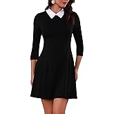 Melynnco Women's Fall Dresses Cute Peter Pan Collar Fit and Flare Short Skater A Line Casual Goth Dress with Sleeves