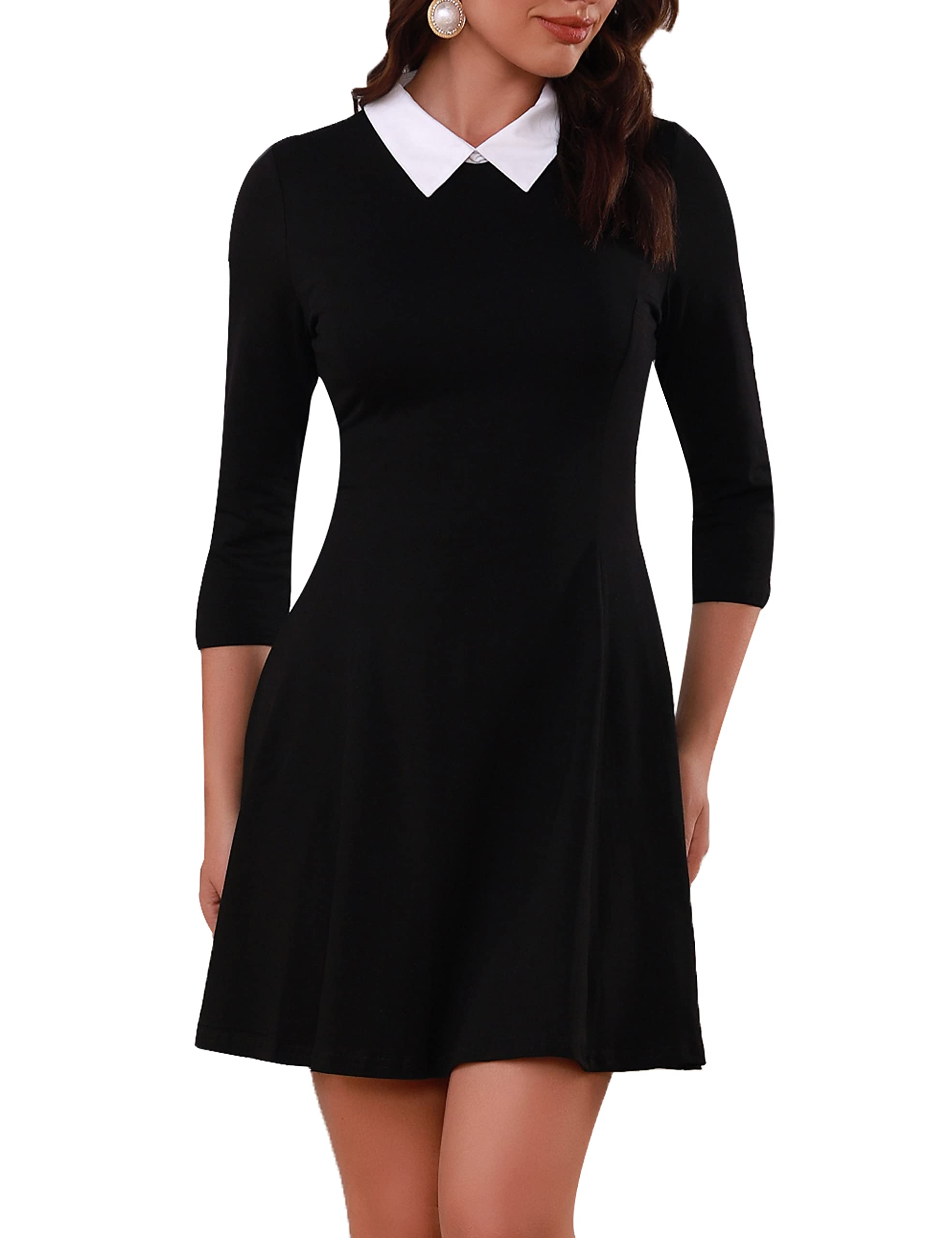 thumbnail image 2 of LVCBL Women's Halloween Vampire Witch Dress - Peter Pan Collar, Flare Skater Style, Black Cocktail Dress S-2XL 2 of 13