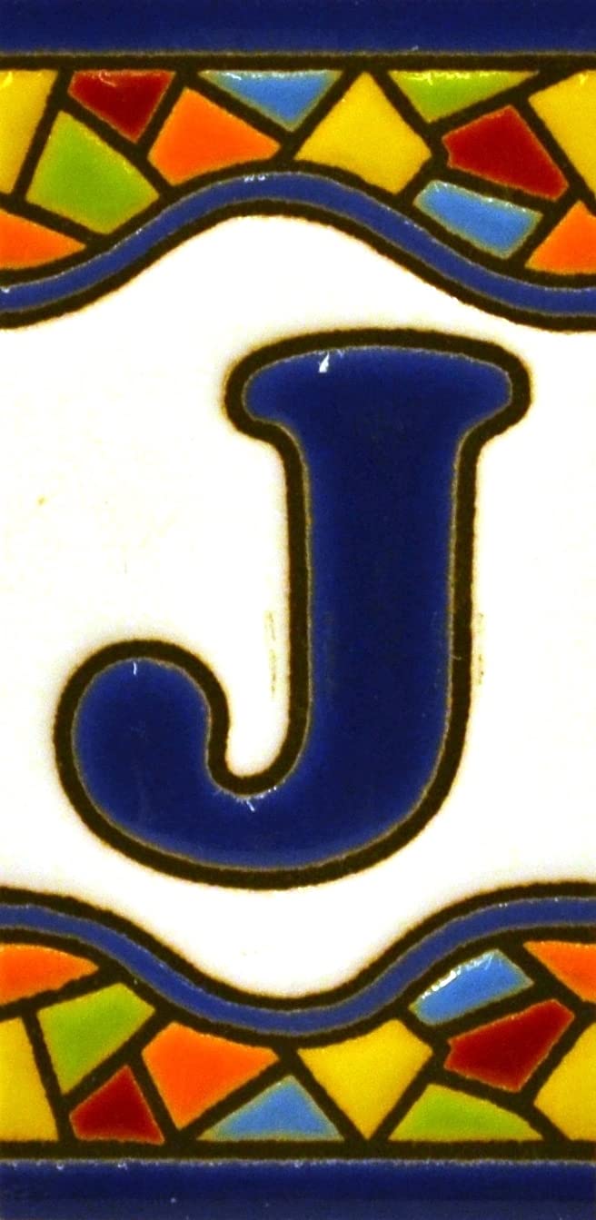 House letters 3 inch. Handpainted house letter tiles for signs, addresses and names. Address numbers for houses. House address numbers and letters. Design Design MOSAICO MINI 2,87" x 1,38" (LETTER J)