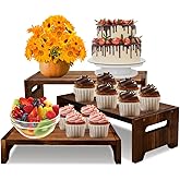 MRPAPA 3 Tier Cupcake Stand & Wood Display Risers,for Food Desserts Stand Perfume Organizer Funko POP Collections, Display Stand for Organizer and Decoration (Dark Brown-Display Riser)