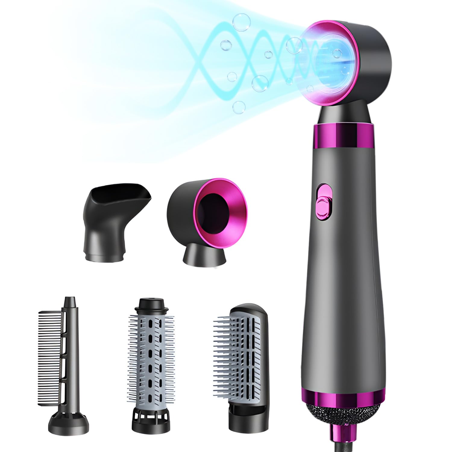 VORAGA ドライヤー 大風量 電気髪ごて 速乾 ヘアドライヤー 1200W カールドライヤー 簡単にスタイリング 3段階冷熱風量調節 くるくるドライヤー マイナスイオン 付属品5種 コスパ向上 過熱防止機能 熱風ブラシ 恒温ヘアケア ストレート/カーリーヘア/ボリュームアップ 家庭用/ヘアサロン/出張 おしゃれ フューシャ商品画像