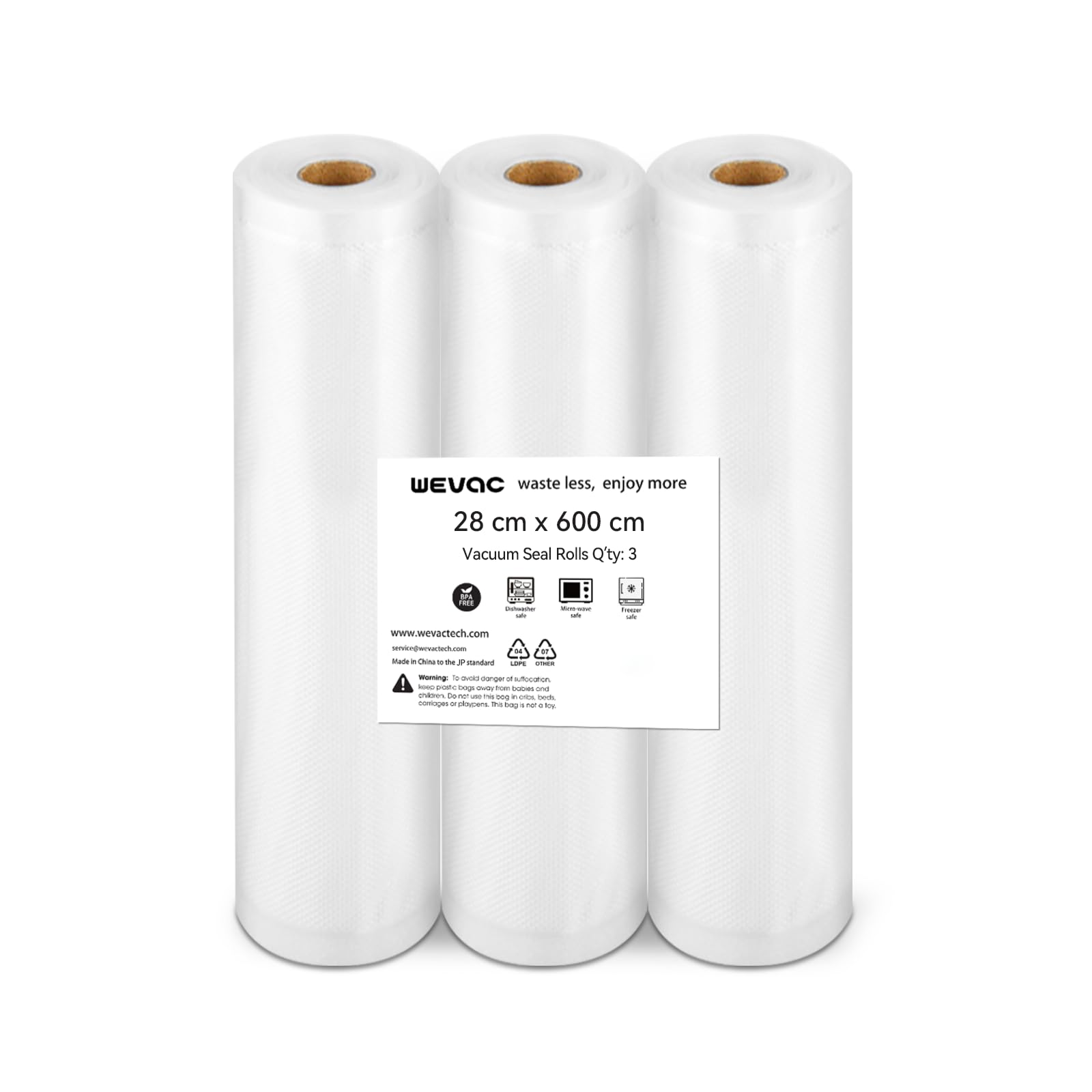 Wevac 真空パック袋 真空パックロール 約28cm×600cm 3本いり 真空ぱっくん 替えロール 真空袋 自由にカット エンボス加工 脱気しやい 密閉性 野菜 お米 お魚 犬のフード 鮮度長持ち 食品保存 PE+PA安全素材 低温調理 真空パック機 真空シーラー 用 業務用 家庭用商品画像
