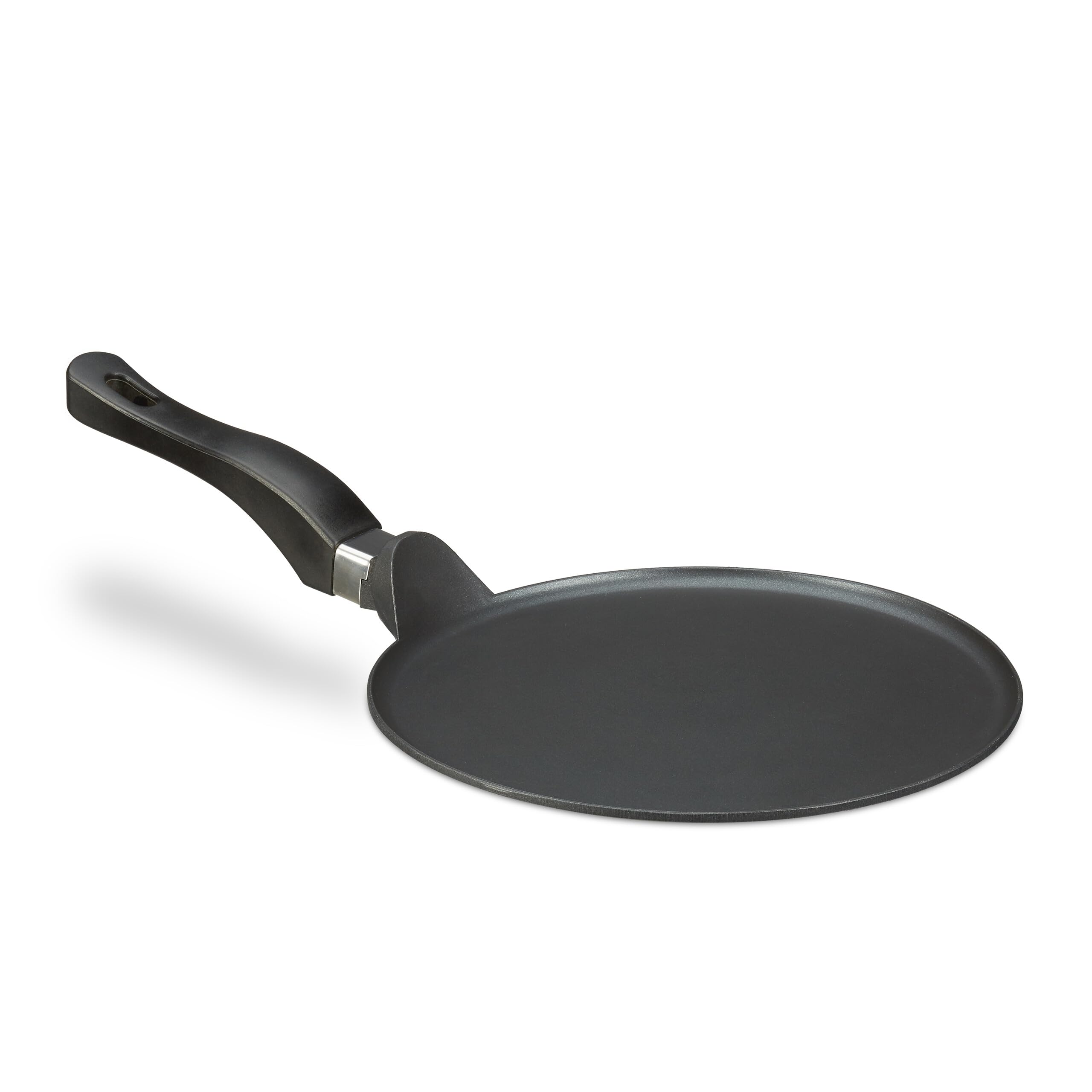 Relaxdays Cast aluminium crepe pan 25 cm, non-stick cast iron pan for crepes, easy to clean, extra flat, black