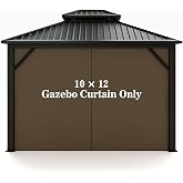 Gazebo Universal Replacement Privacy Curtain &ndash; Hugline 10' x 12' Gazebo Side Wall Outdoor Privacy Panel with Zipper (Brown)
