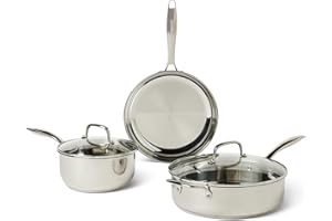 鶹 Basics Stainless Steel Cookware Set, 5-Piece Set, All Cooktop Friendly, Dishwasher-Safe